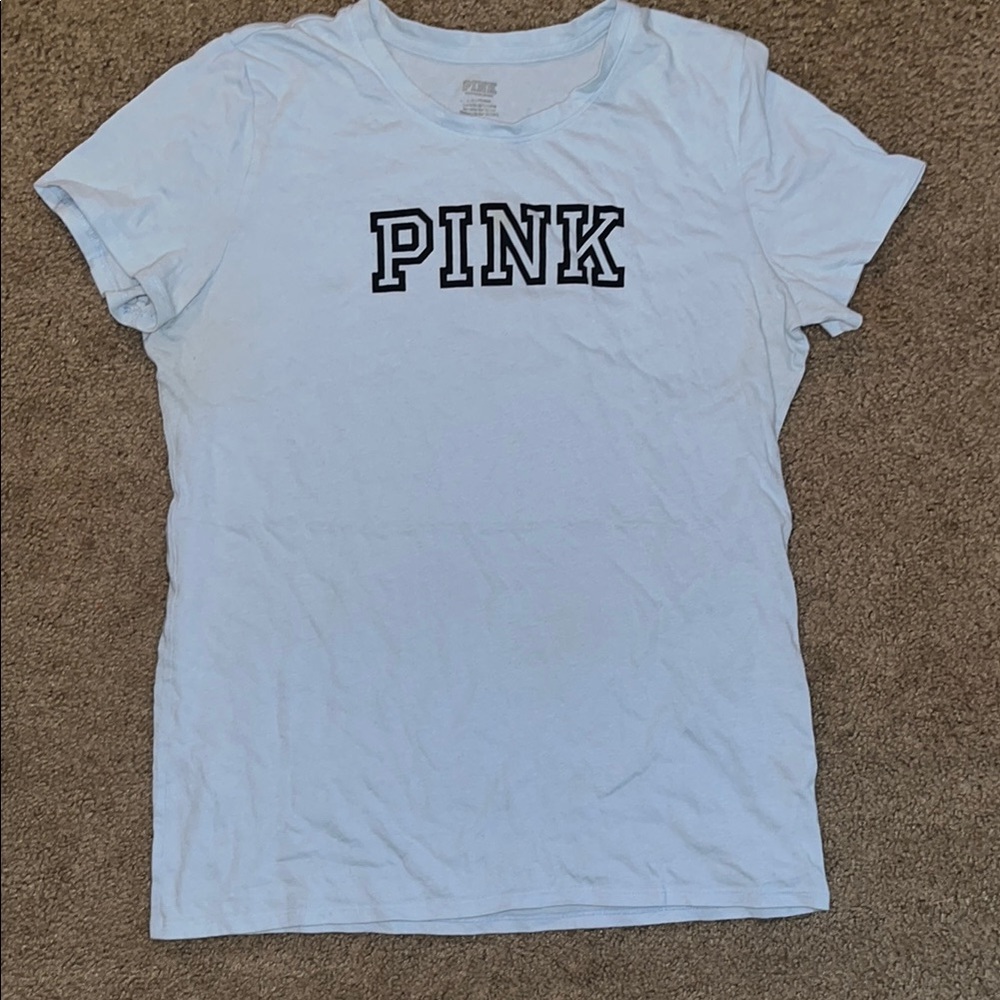 Victoria's Secret Light Blue T-Shirt with Black Logo